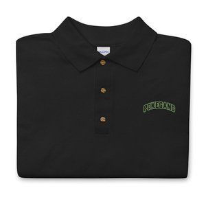 PokeGang Men's Black Short Sleeve Button Up Green Logo Sport Polo Shirt Size S